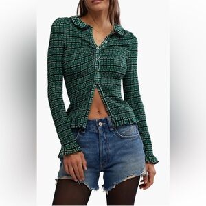 Free People Smocked Fitted Button Down Shirt